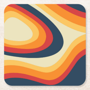Porta-copo De Papel Quadrado Abstrato retro style waves design