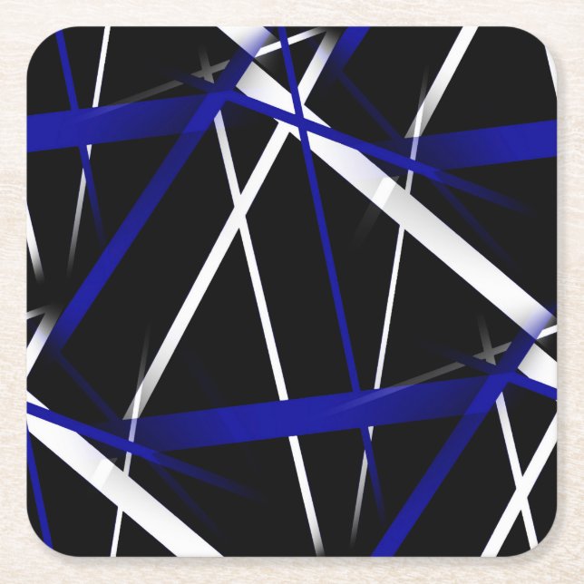 Porta-copo De Papel Quadrado Abstrato Royal Blue/White Lines sem costura (Frente)