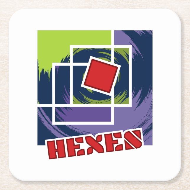 Porta-copo De Papel Quadrado Abstrato verde e roxo com texto de hexadecimentos (Frente)