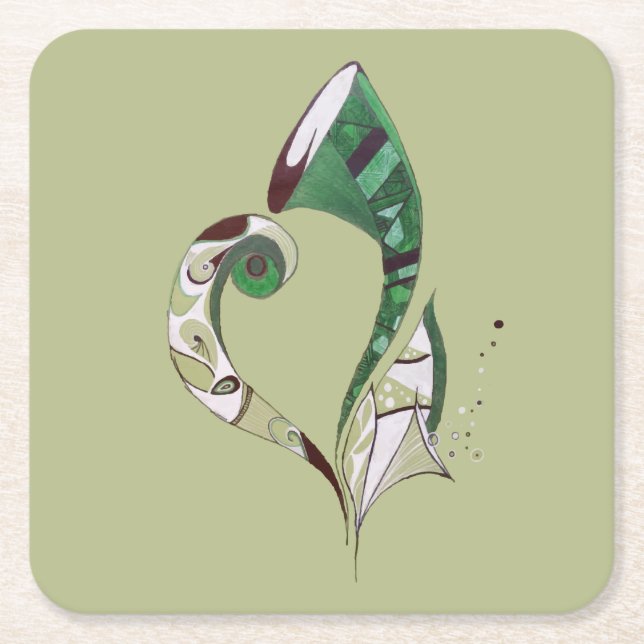 Porta-copo De Papel Quadrado Abstrato Verde moderno ilustração desenhada com a  (Frente)