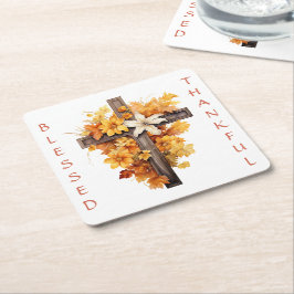 Porta-copo De Papel Quadrado Ação de Graças da Cruz Floral Cristã Autumn