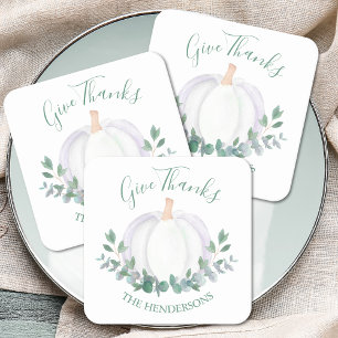 Porta-copo De Papel Quadrado Ação de Graças da Pumpkin Branca