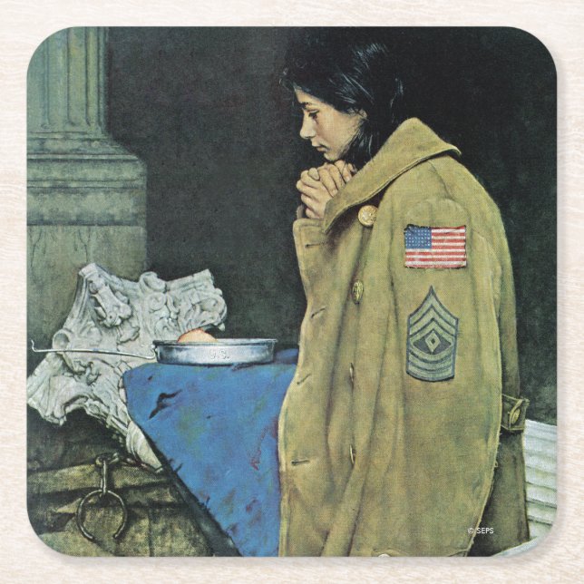 Porta-copo De Papel Quadrado Ação de Graças para Refugiados (Frente)