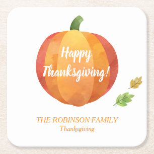 Porta-copo De Papel Quadrado Ação de Graças Personalizada Pumpkin