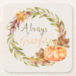 Porta-copo De Papel Quadrado Ação de Graças - "Sempre Grateful" - Cores d'á