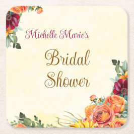 Porta-copo De Papel Quadrado Acessório de vinho para chá de noiva de outono flo