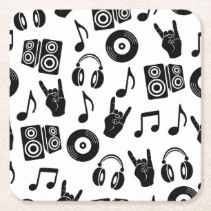 Porta-copo De Papel Quadrado Acessórios Musicais: Padrão de Vintagem Monocromát