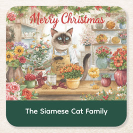 Porta-copo De Papel Quadrado Acordo de flores de Natal de gato por papel floris