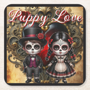 Porta-copo De Papel Quadrado Açúcar Caveiras Dark Romance_ Amor de Cachorro