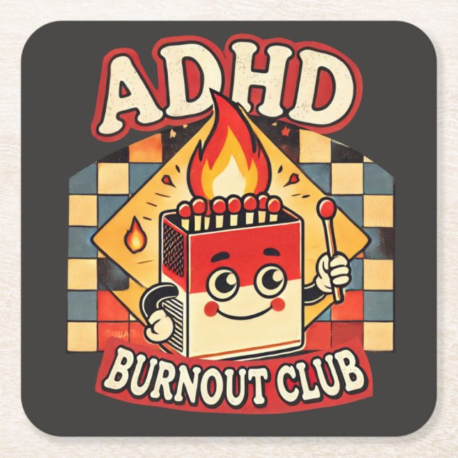 Porta-copo De Papel Quadrado adhd burnout clube (Frente)