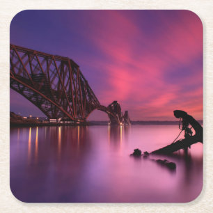 Porta-copo De Papel Quadrado Adiante ponte do trilho no por do sol Scotland