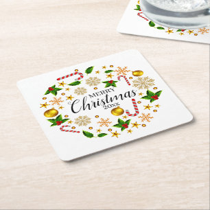 Porta-copo De Papel Quadrado Adicionar Ano Feliz Natal 20xx Tema de Natal