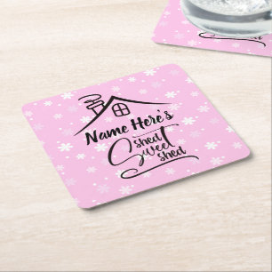 Porta-copo De Papel Quadrado Adicionar Nome Shed Sweet Shed White Floral