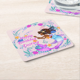 Porta-copo De Papel Quadrado Adicionar Nome Texto Sereia Cor-de-rosa Mauve Part