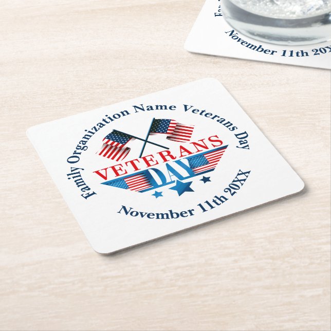 Porta-copo De Papel Quadrado Adicionar Nome Veteranos Texto Sinalizador de Dia  (Inclinado)