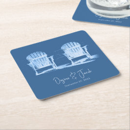 Porta-copo De Papel Quadrado Adirondack Beach Chairs Azure Blue White Weding