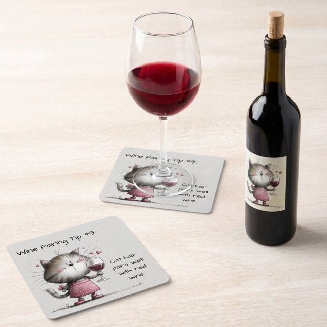 Porta-copo De Papel Quadrado Adorable Cat With Wine Coaster (Criador carregado)