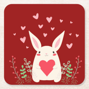 Porta-copo De Papel Quadrado Adorando Snuggly Kawaii Bunny Personalizado