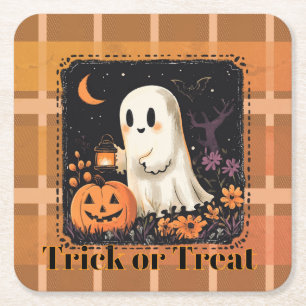 Porta-copo De Papel Quadrado Adorável Fantasma Truque ou Travessura Doces de Ha