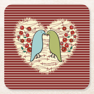 Porta-copo De Papel Quadrado Adoro Pássaros Invernos e Berries