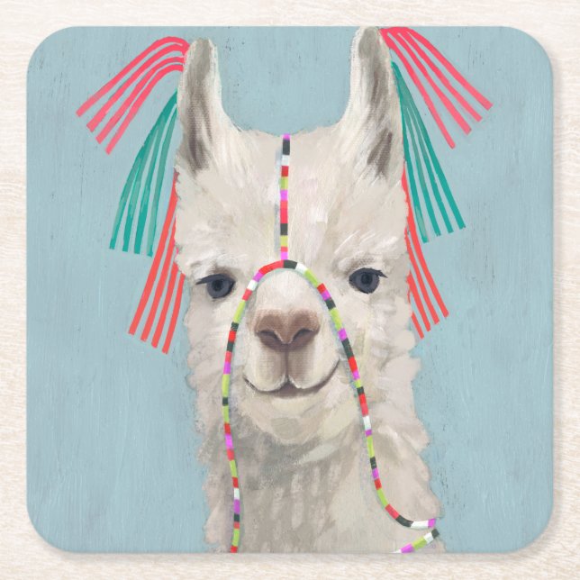 Porta-copo De Papel Quadrado Adorted Llama - Branco (Frente)