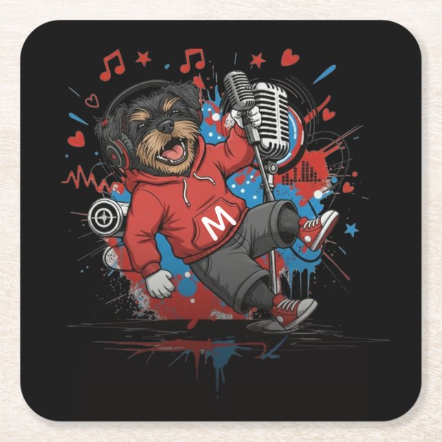 Porta-copo De Papel Quadrado Affenpinscher Rock Star Singer Musical Podcast Art (Frente)