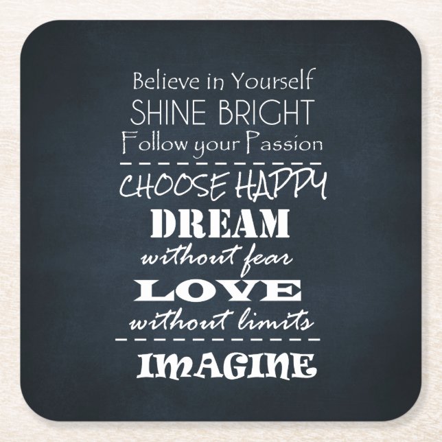 Porta-copo De Papel Quadrado Afirmações de Cotação Motivacional (Frente)