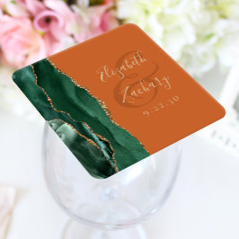Porta-copo De Papel Quadrado Ágata Esmeralda Verde Dourado Laranja Queimada Cas