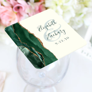Porta-copo De Papel Quadrado Ágata Esmeralda Verde Marfim Dourado Casamento Scr