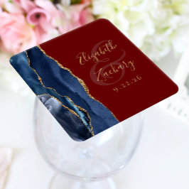 Porta-copo De Papel Quadrado Ágata Geodo Script Azul Marinho Dourado Burgundy C