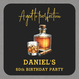 Porta-copo De Papel Quadrado Aged to Perfection Cigar Whiskey 60th Birthday