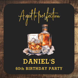 Porta-copo De Papel Quadrado Aged to Perfection Whiskey 60th Birthday