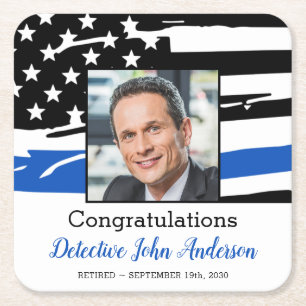 Porta-copo De Papel Quadrado Agente Policial Foto Thin Blue Line Retirement