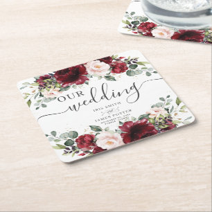 Porta-copo De Papel Quadrado Agradecimento de Casamento Floral Rosa Bege Borgon
