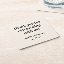Porta-copo De Papel Quadrado Agradecimento de Casamento Personalizado em Marfim