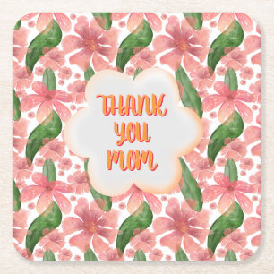 Porta-copo De Papel Quadrado Agradecimento Personalizado à Mãe em Aquarela
