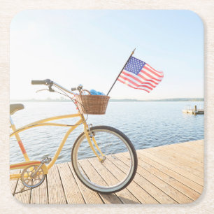 Porta-copo De Papel Quadrado Água Bicicleta Pelo lago