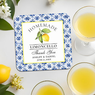 Porta-copo De Papel Quadrado Água-forte Limão Azul Azulejo Limoncello Casamento