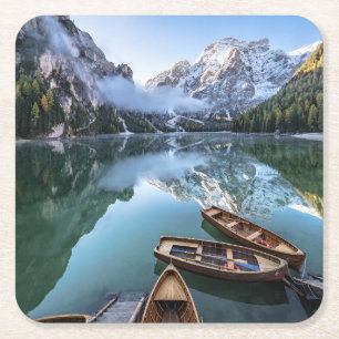 Porta-copo De Papel Quadrado Água Pragser Wildsee Dolomites Itália