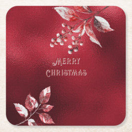 Porta-copo De Papel Quadrado Aguarde de Papel de Natal com Folhas Vermelhas Nev