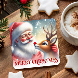 Porta-copo De Papel Quadrado Aguardecentes de Natal Papel Bonito Papai Noel e R