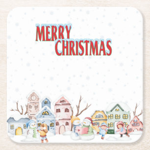 Porta-copo De Papel Quadrado Aguarela Conjunto de Copos de Natal da Aldeia