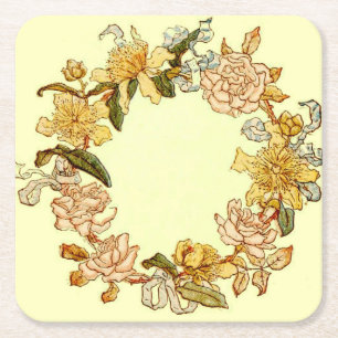 Porta-copo De Papel Quadrado Aguarela floral do vintage da grinalda da flor do