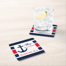 Porta-copo De Papel Quadrado Ahoy, é um menino! Chá de fraldas náutico
