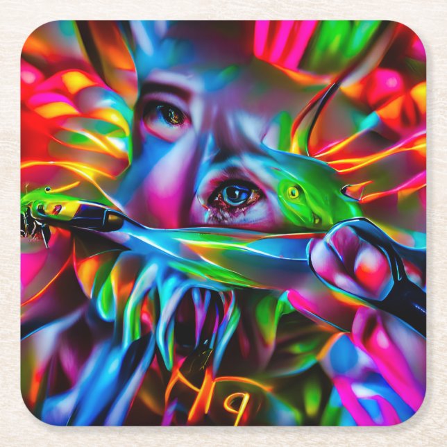 Porta-copo De Papel Quadrado Aichmofobia: Arte Surreal Viva (Frente)