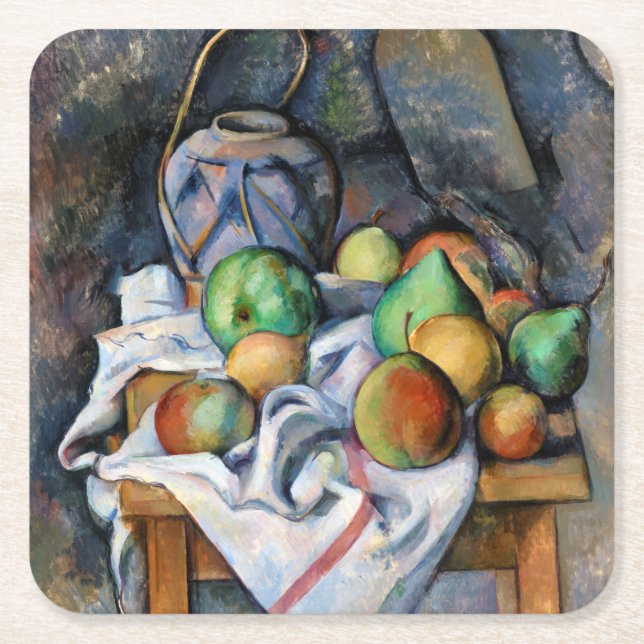 Porta-copo De Papel Quadrado Ainda com Frutas, Paul Cezanne (Frente)
