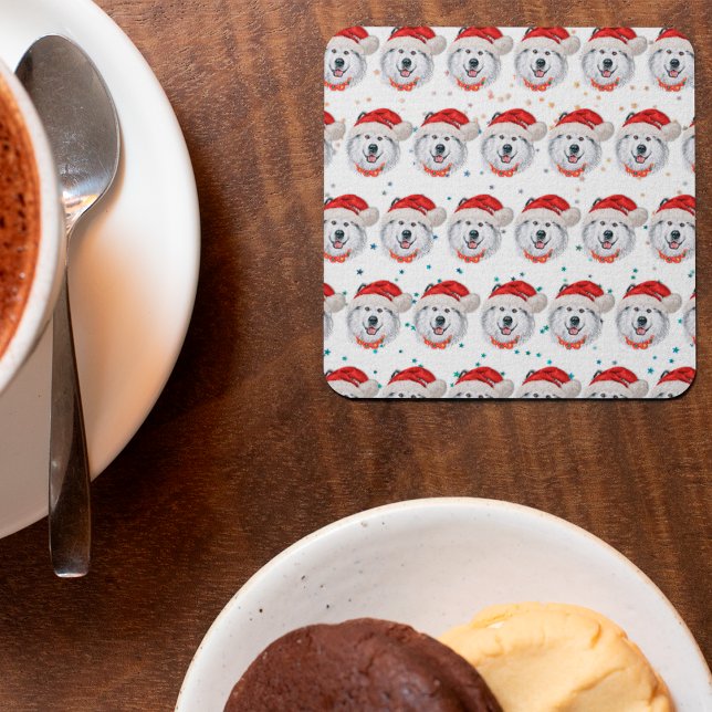 Porta-copo De Papel Quadrado Alaskan Malamute Dog Raça Estrelas de Natal (Criador carregado)