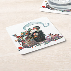 Porta-copo De Papel Quadrado Alegre e Velho Elfo de Natal, Jessie Willcox Smith