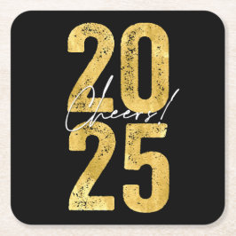 Porta-copo De Papel Quadrado Alegria À Tipografia Dourada 2025 Ano Novo Moderno