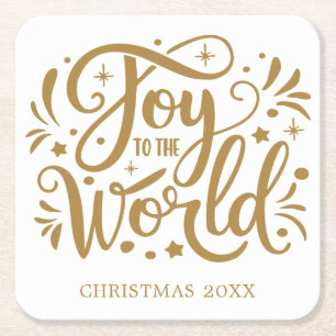 Porta-copo De Papel Quadrado Alegria ao Dourado Escrito Elegante do Mundo Crist